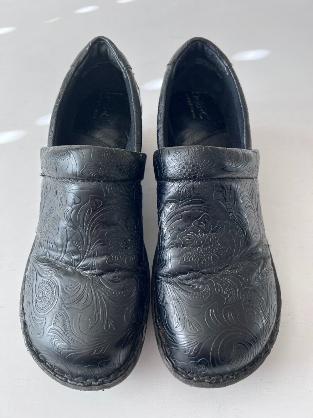 b.o.c. Born Concept Black Floral Embossed Slip-On Comfort Clogs - W11